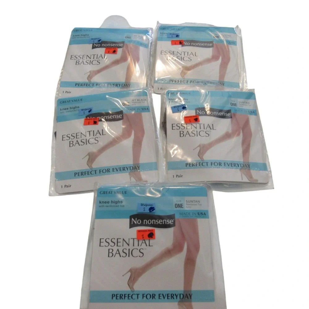 No Nonsense Essential Basics Knee Highs Lot of 5 Pairs Suntan Jet Black One Size